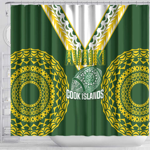 Avaiki Cook Islands Rugby Shower Curtain Kuki Airani Tatau Green - Aussie Hoodie