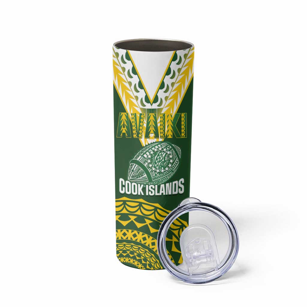 Custom Avaiki Cook Islands Rugby Skinny Tumbler Kuki Airani Tatau Green - Aussie Hoodie