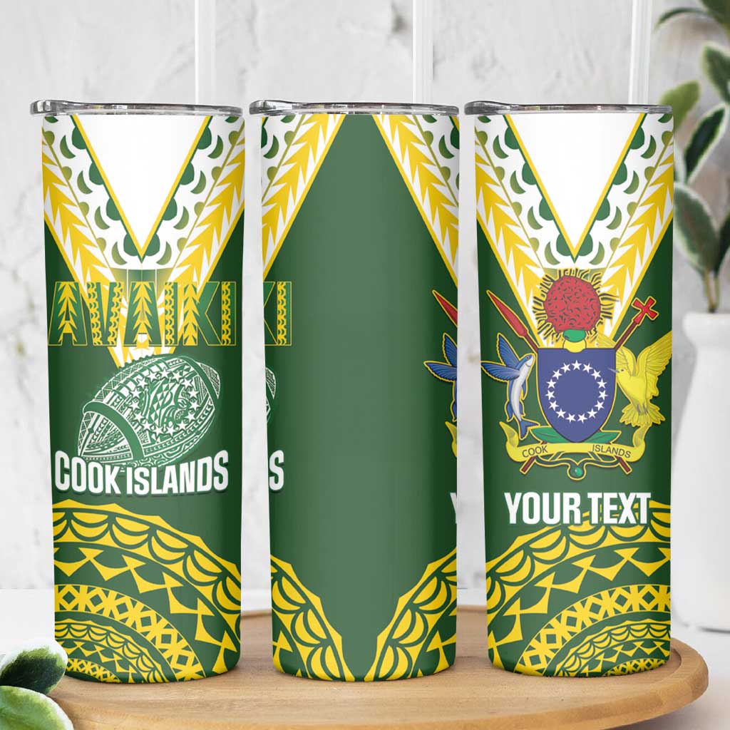 Custom Avaiki Cook Islands Rugby Skinny Tumbler Kuki Airani Tatau Green - Aussie Hoodie