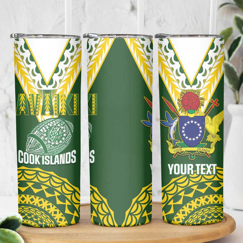 Custom Avaiki Cook Islands Rugby Skinny Tumbler Kuki Airani Tatau Green - Aussie Hoodie