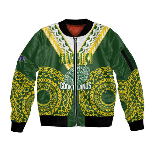 Custom Avaiki Cook Islands Rugby Sleeve Zip Bomber Jacket Kuki Airani Tatau Green - Aussie Hoodie