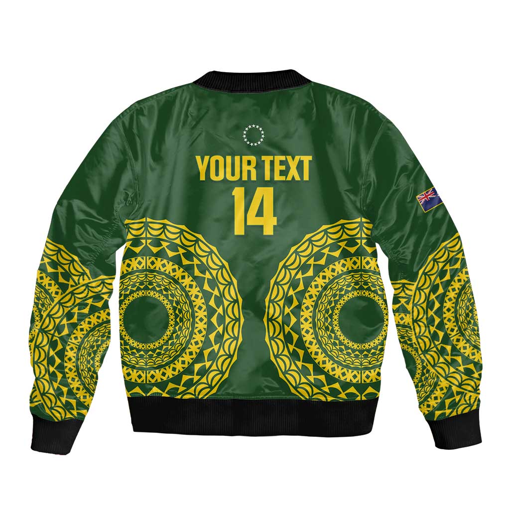 Custom Avaiki Cook Islands Rugby Sleeve Zip Bomber Jacket Kuki Airani Tatau Green - Aussie Hoodie