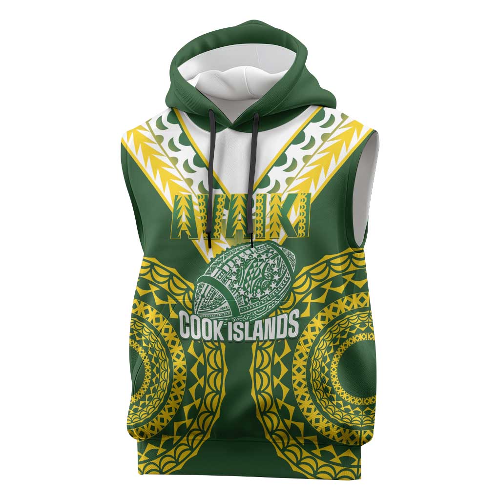 Custom Avaiki Cook Islands Rugby Sleeveless Hoodie Kuki Airani Tatau Green - Aussie Hoodie