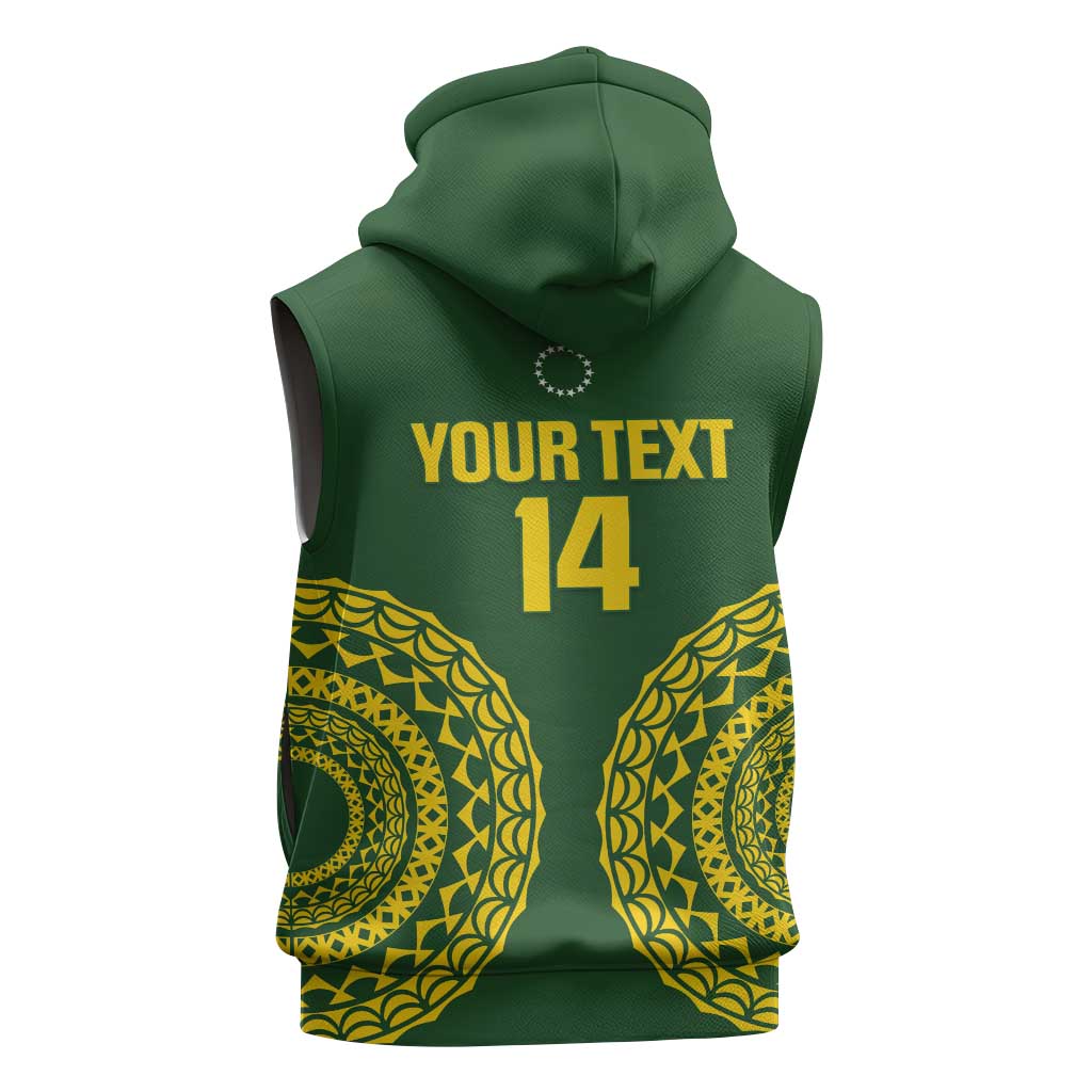 Custom Avaiki Cook Islands Rugby Sleeveless Hoodie Kuki Airani Tatau Green - Aussie Hoodie