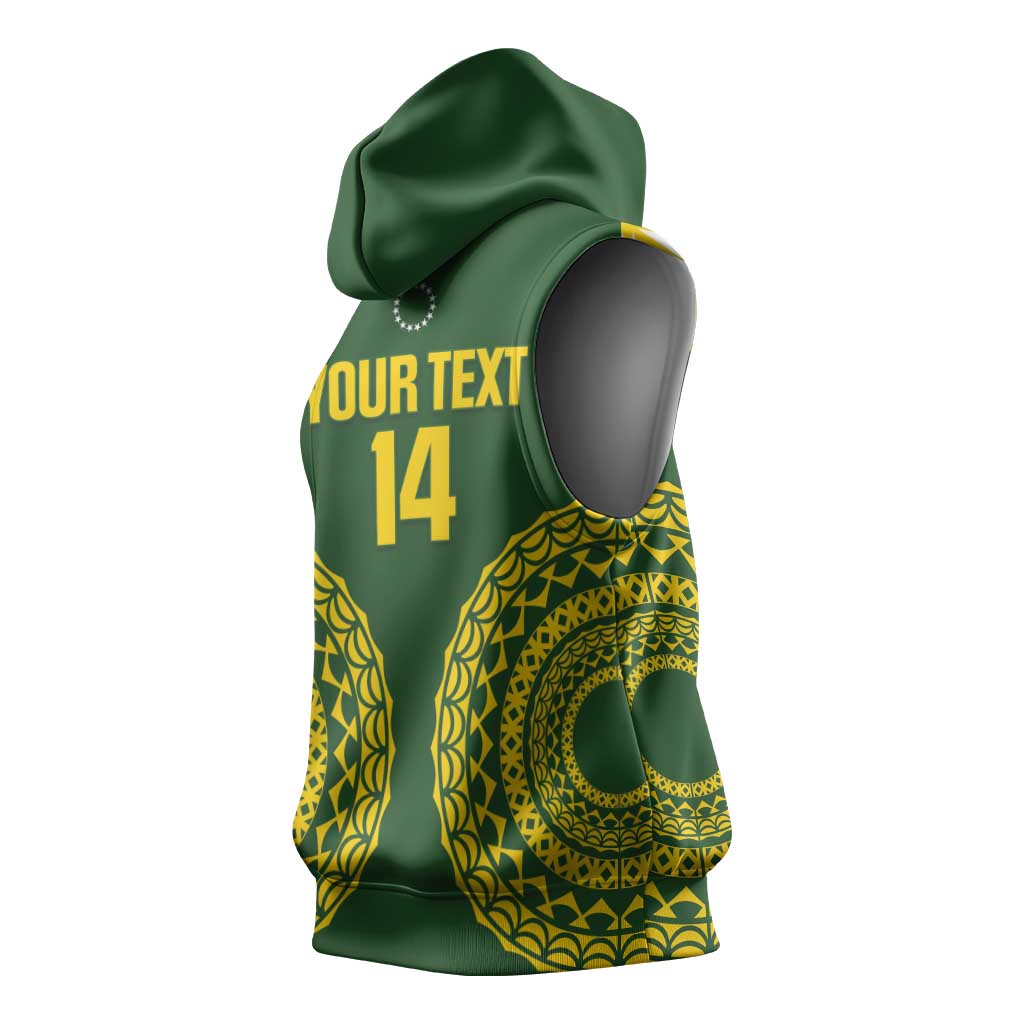 Custom Avaiki Cook Islands Rugby Sleeveless Hoodie Kuki Airani Tatau Green - Aussie Hoodie