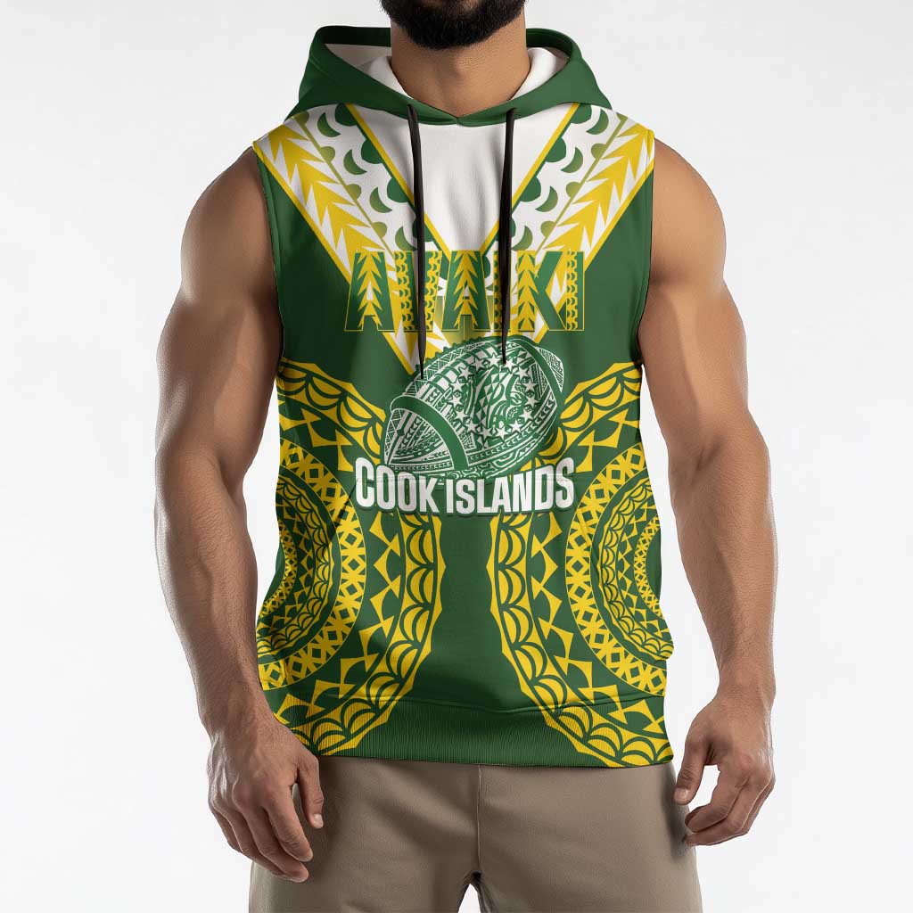 Custom Avaiki Cook Islands Rugby Sleeveless Hoodie Kuki Airani Tatau Green - Aussie Hoodie