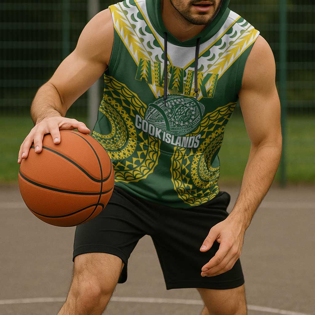 Custom Avaiki Cook Islands Rugby Sleeveless Hoodie Kuki Airani Tatau Green - Aussie Hoodie
