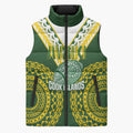 Custom Avaiki Cook Islands Rugby Sleeveless Puffer Jacket Kuki Airani Tatau Green - Aussie Hoodie
