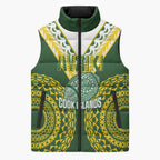 Custom Avaiki Cook Islands Rugby Sleeveless Puffer Jacket Kuki Airani Tatau Green - Aussie Hoodie