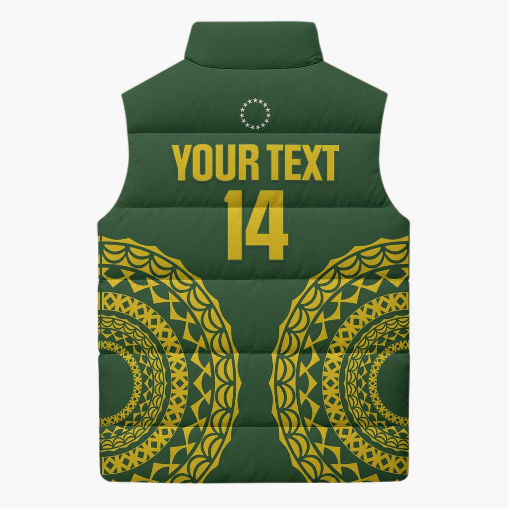 Custom Avaiki Cook Islands Rugby Sleeveless Puffer Jacket Kuki Airani Tatau Green - Aussie Hoodie