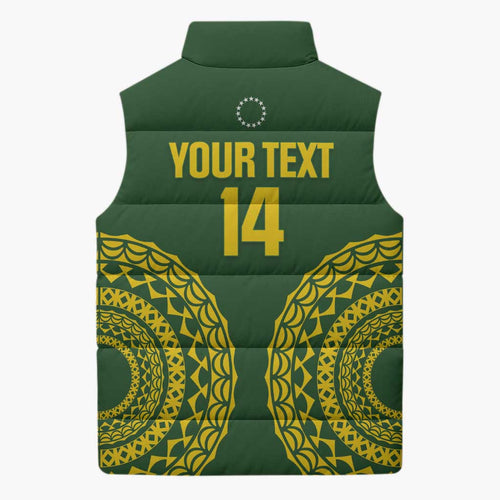 Custom Avaiki Cook Islands Rugby Sleeveless Puffer Jacket Kuki Airani Tatau Green - Aussie Hoodie