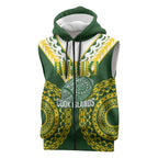 Custom Avaiki Cook Islands Rugby Sleeveless Zip Hoodie Kuki Airani Tatau Green - Aussie Hoodie