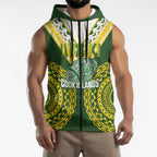 Custom Avaiki Cook Islands Rugby Sleeveless Zip Hoodie Kuki Airani Tatau Green - Aussie Hoodie