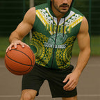 Custom Avaiki Cook Islands Rugby Sleeveless Zip Hoodie Kuki Airani Tatau Green - Aussie Hoodie