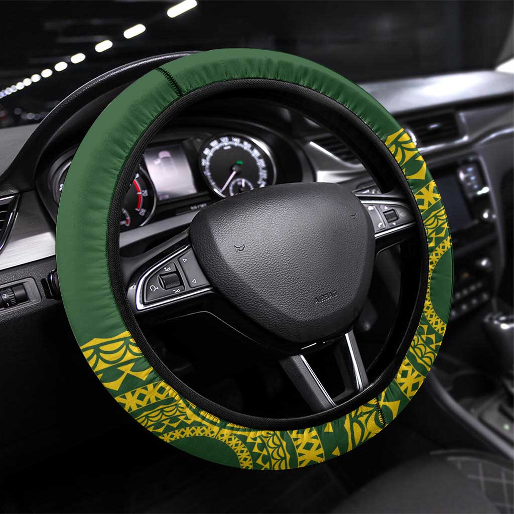 Avaiki Cook Islands Rugby Steering Wheel Cover Kuki Airani Tatau Green - Aussie Hoodie