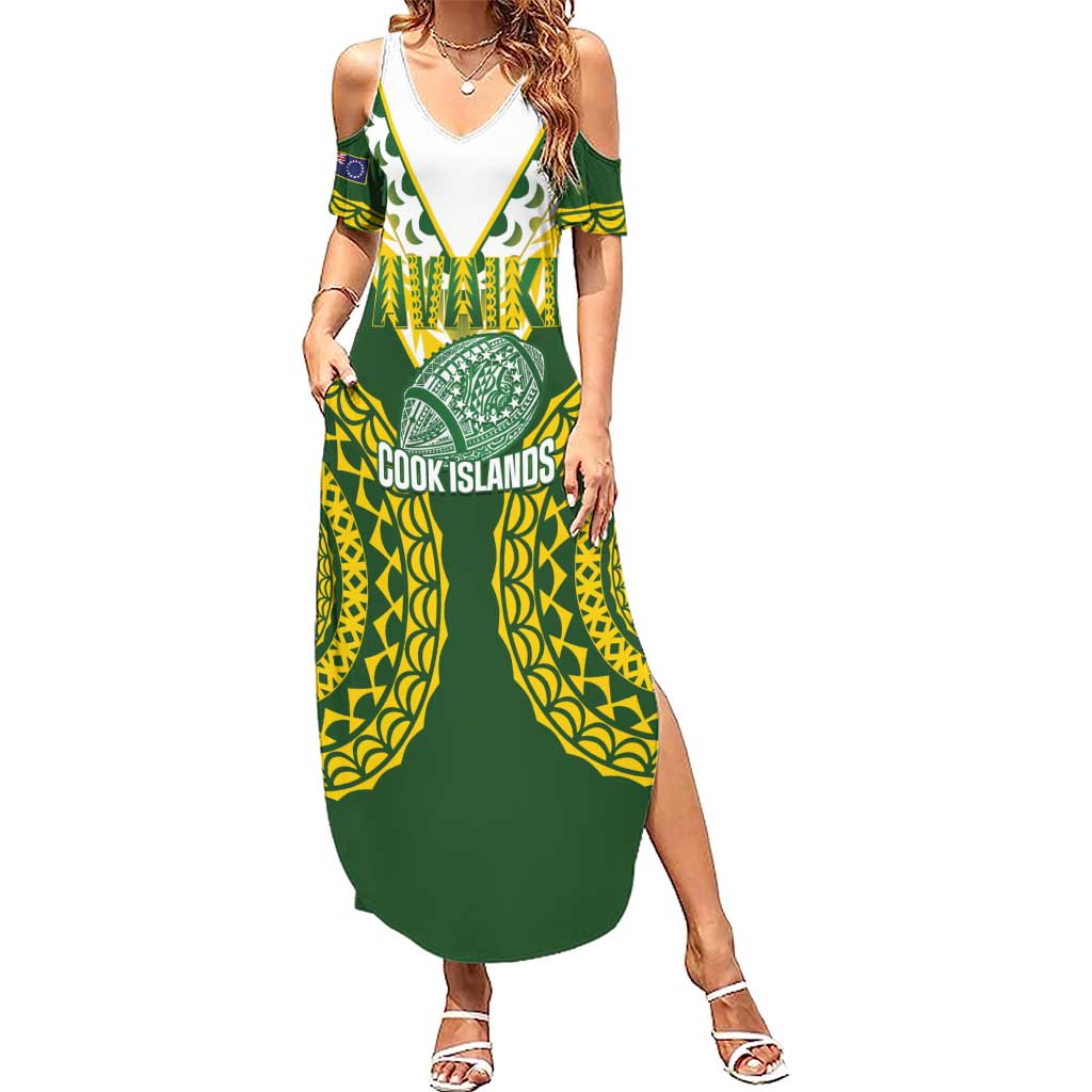 Custom Avaiki Cook Islands Rugby Summer Maxi Dress Kuki Airani Tatau Green - Aussie Hoodie