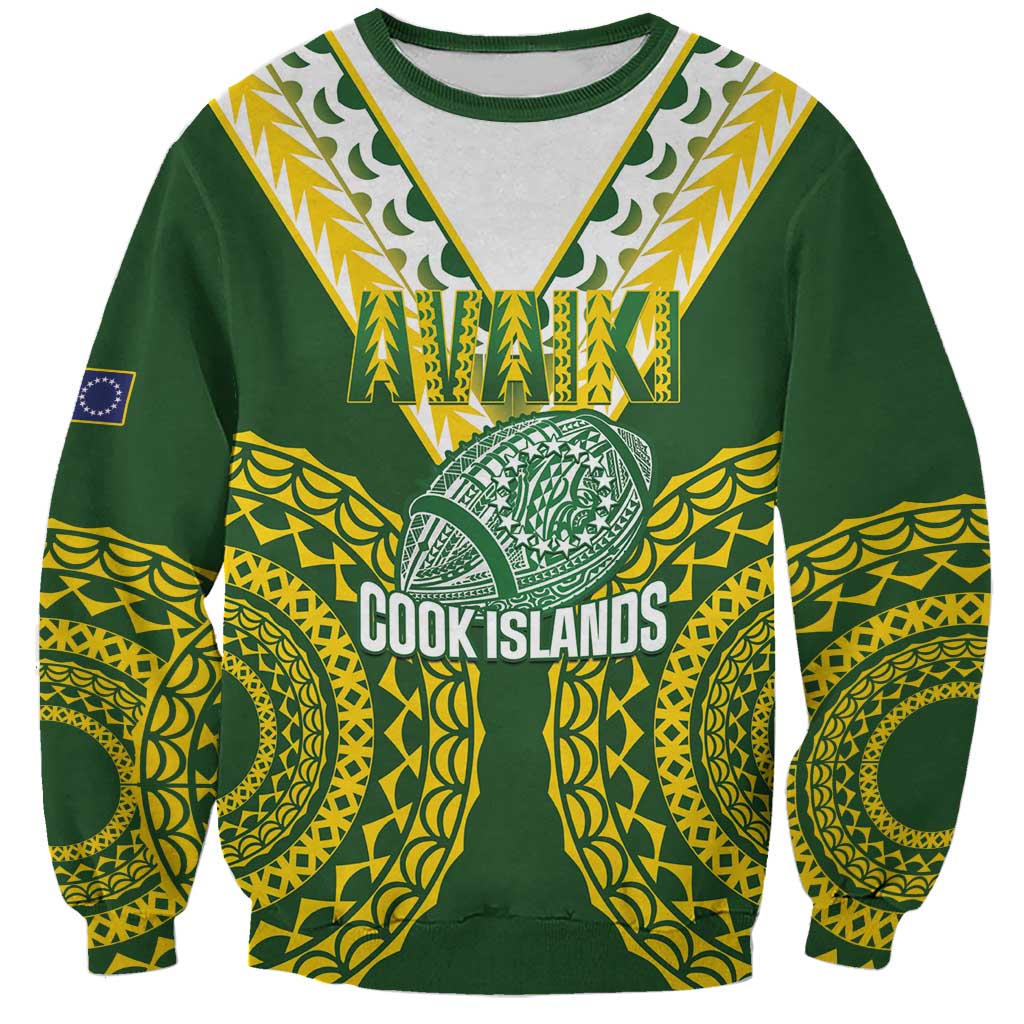 Custom Avaiki Cook Islands Rugby Sweatshirt Kuki Airani Tatau Green - Aussie Hoodie
