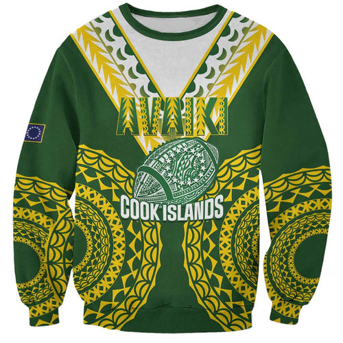 Custom Avaiki Cook Islands Rugby Sweatshirt Kuki Airani Tatau Green - Aussie Hoodie