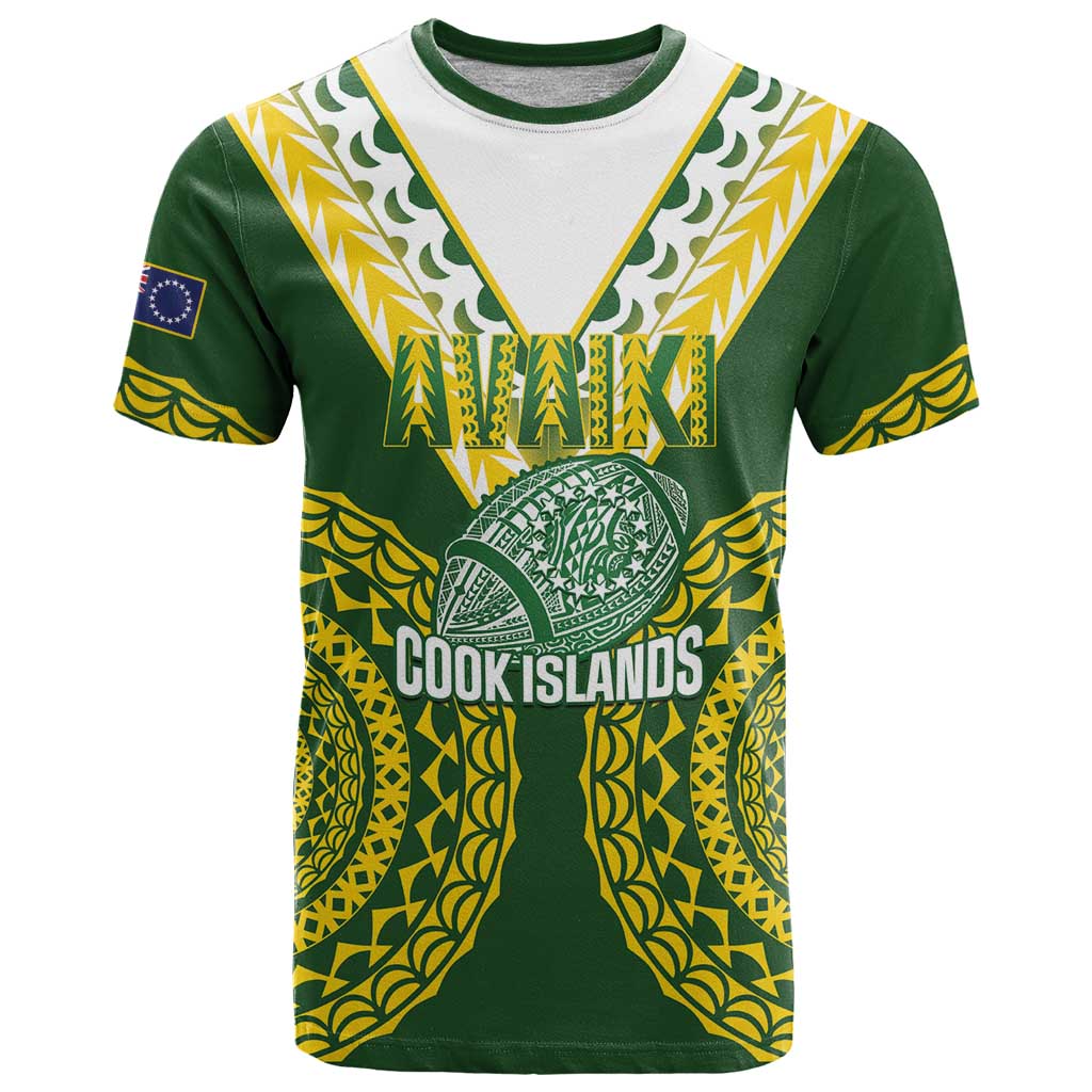 Custom Avaiki Cook Islands Rugby T Shirt Kuki Airani Tatau Green - Aussie Hoodie