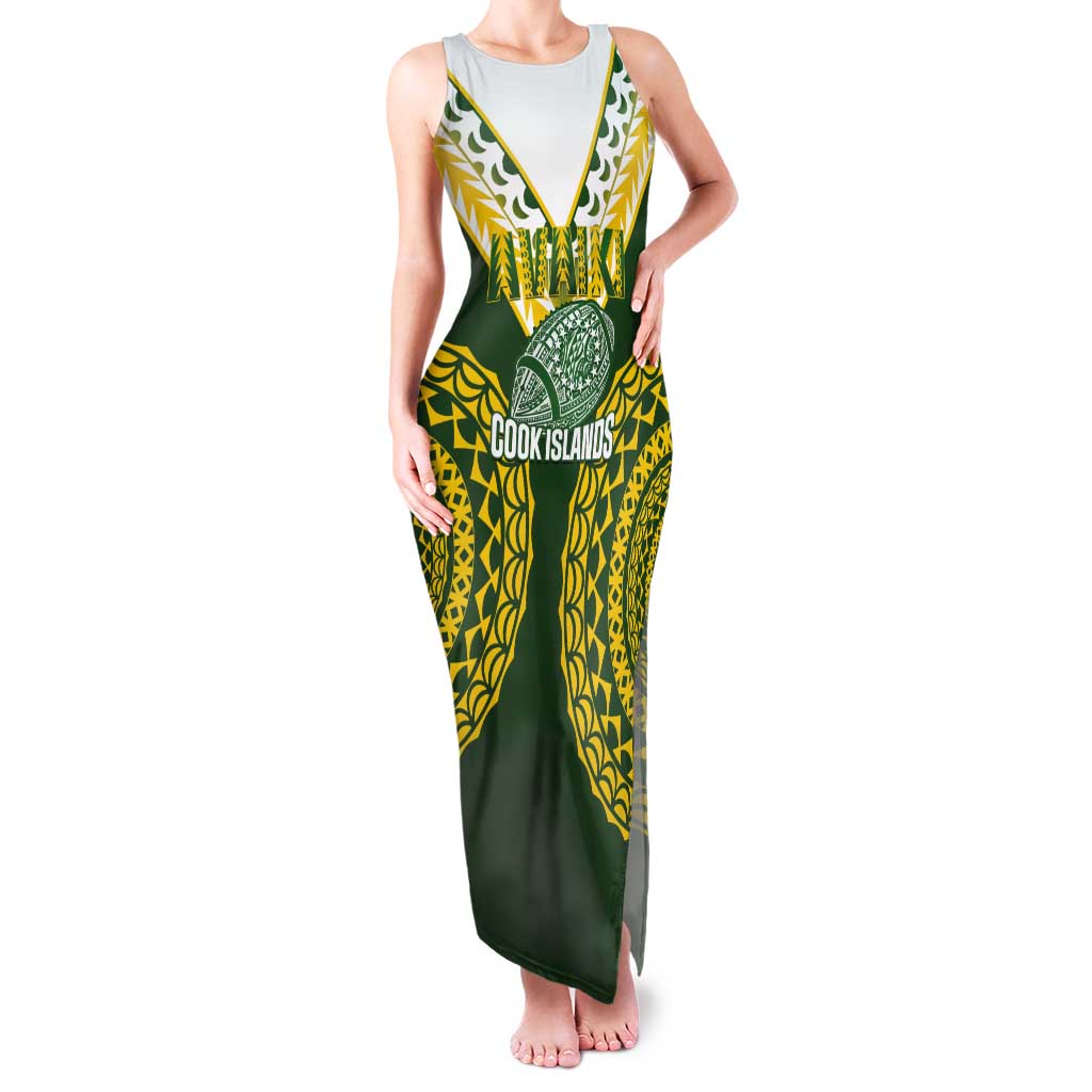 Custom Avaiki Cook Islands Rugby Tank Maxi Dress Kuki Airani Tatau Green - Aussie Hoodie