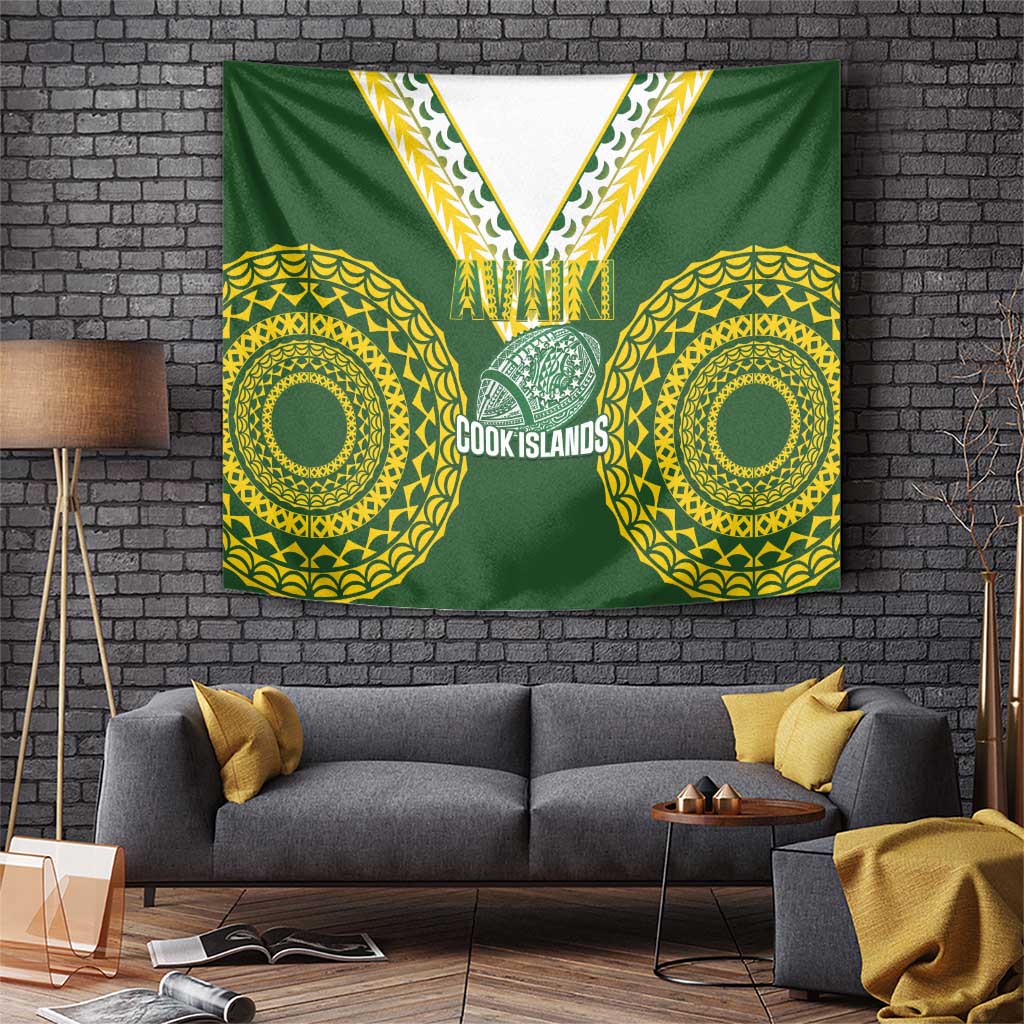 Avaiki Cook Islands Rugby Tapestry Kuki Airani Tatau Green - Aussie Hoodie