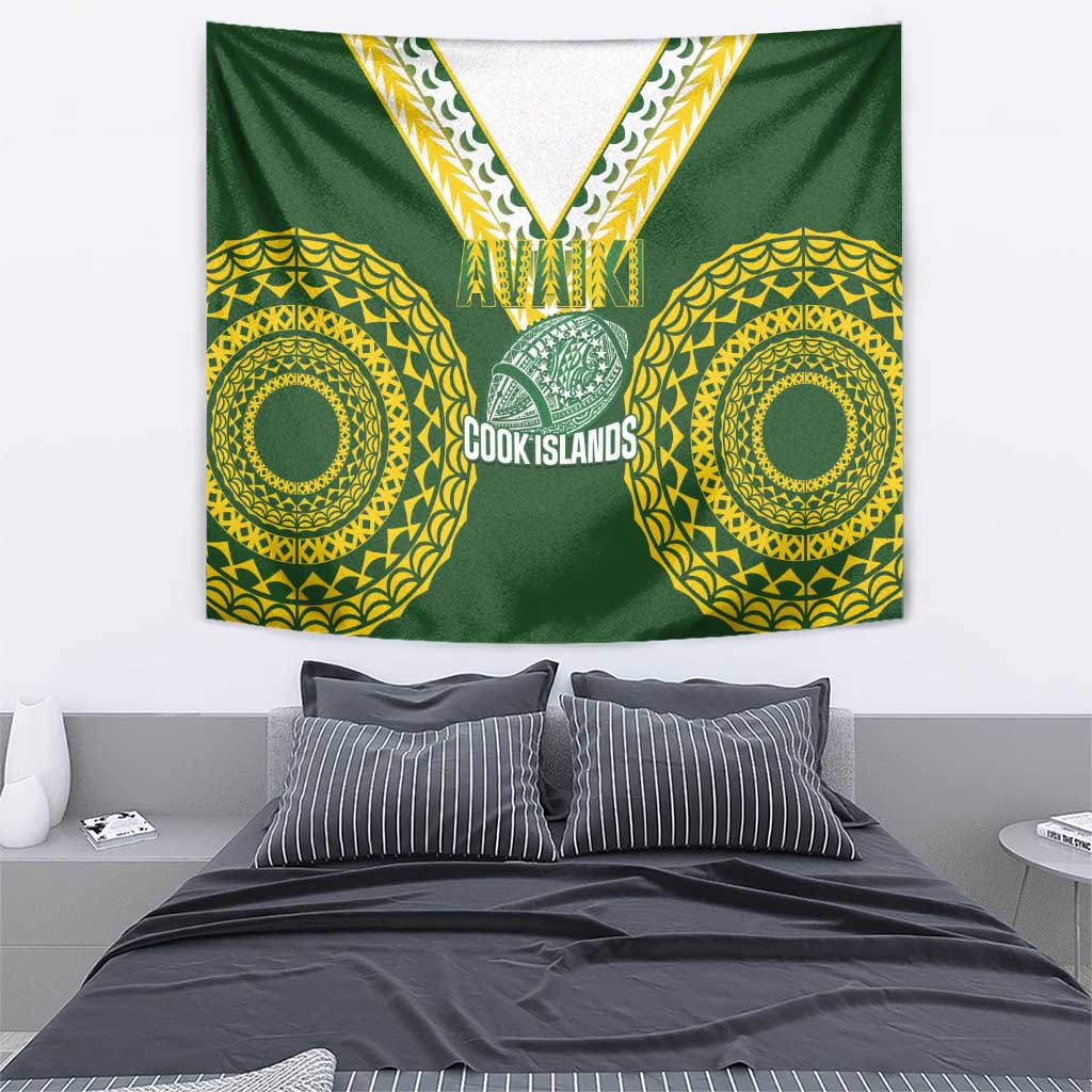 Avaiki Cook Islands Rugby Tapestry Kuki Airani Tatau Green - Aussie Hoodie