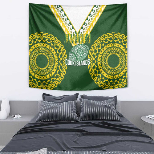 Avaiki Cook Islands Rugby Tapestry Kuki Airani Tatau Green - Aussie Hoodie