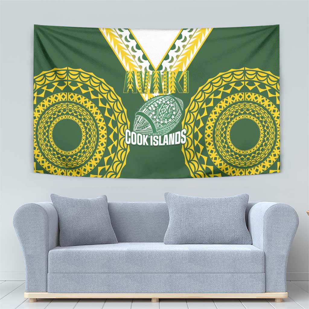 Avaiki Cook Islands Rugby Tapestry Kuki Airani Tatau Green - Aussie Hoodie