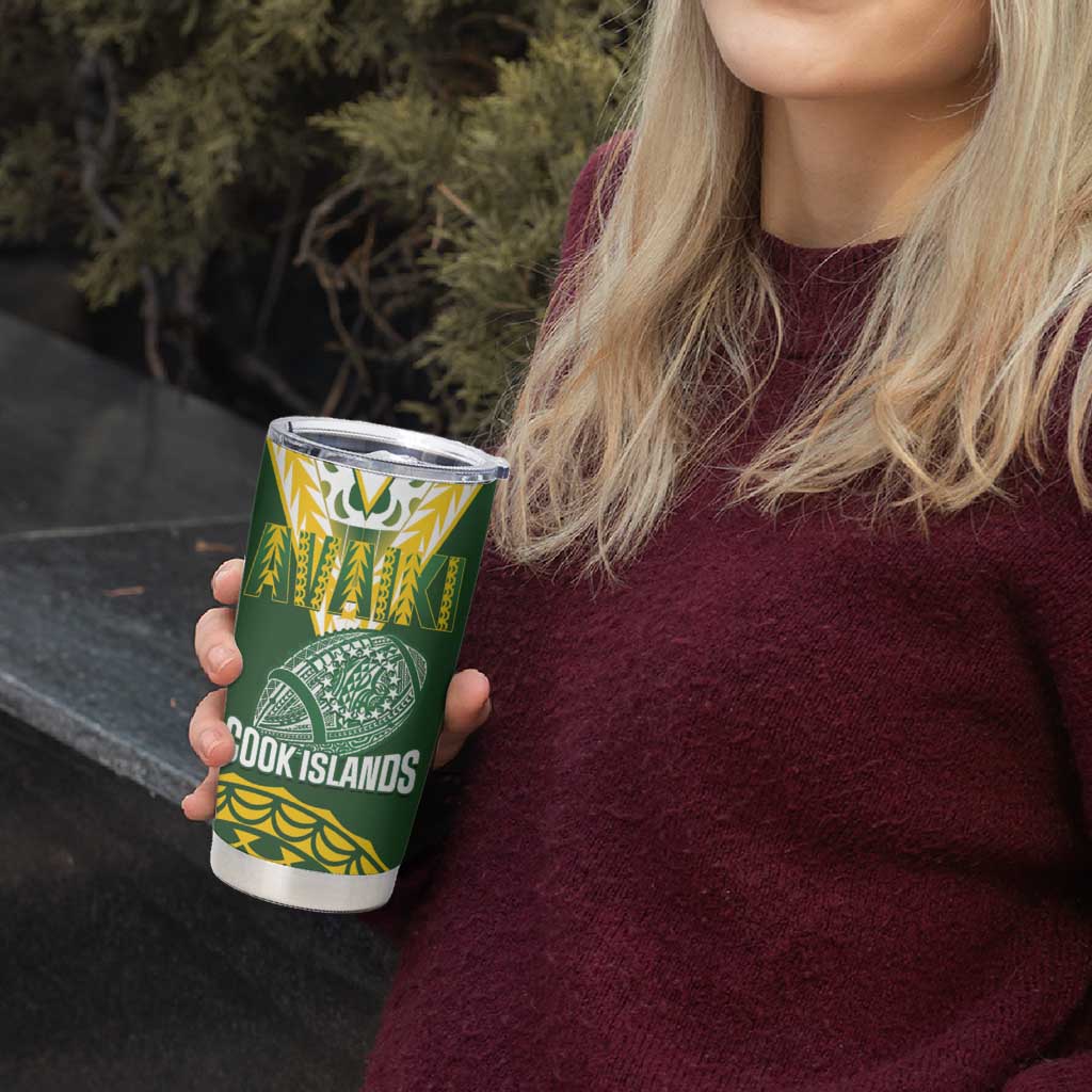 Custom Avaiki Cook Islands Rugby Tumbler Cup Kuki Airani Tatau Green - Aussie Hoodie