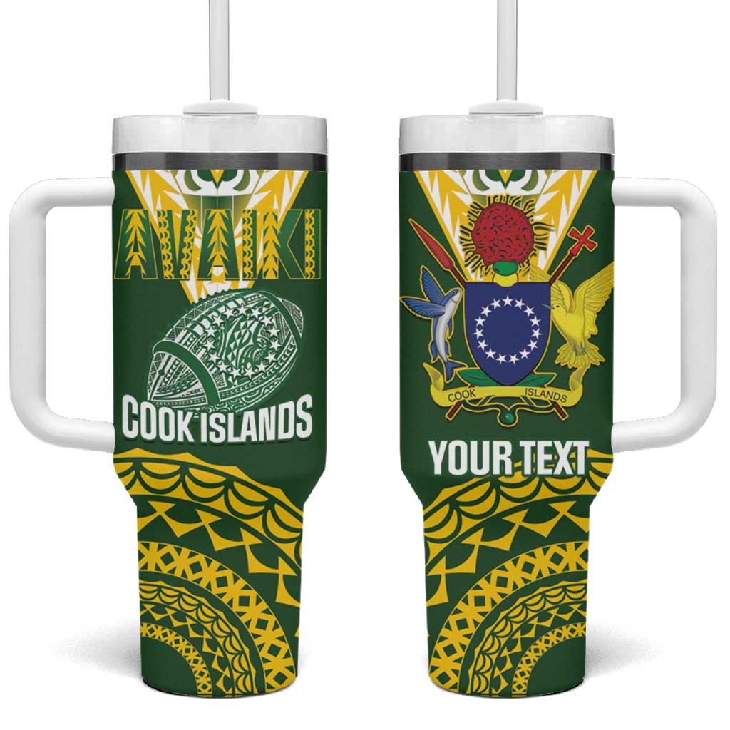 Custom Avaiki Cook Islands Rugby Tumbler With Handle Kuki Airani Tatau Green - Aussie Hoodie