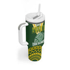 Custom Avaiki Cook Islands Rugby Tumbler With Handle Kuki Airani Tatau Green - Aussie Hoodie