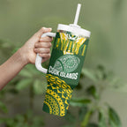 Custom Avaiki Cook Islands Rugby Tumbler With Handle Kuki Airani Tatau Green - Aussie Hoodie
