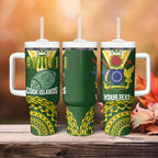 Custom Avaiki Cook Islands Rugby Tumbler With Handle Kuki Airani Tatau Green - Aussie Hoodie