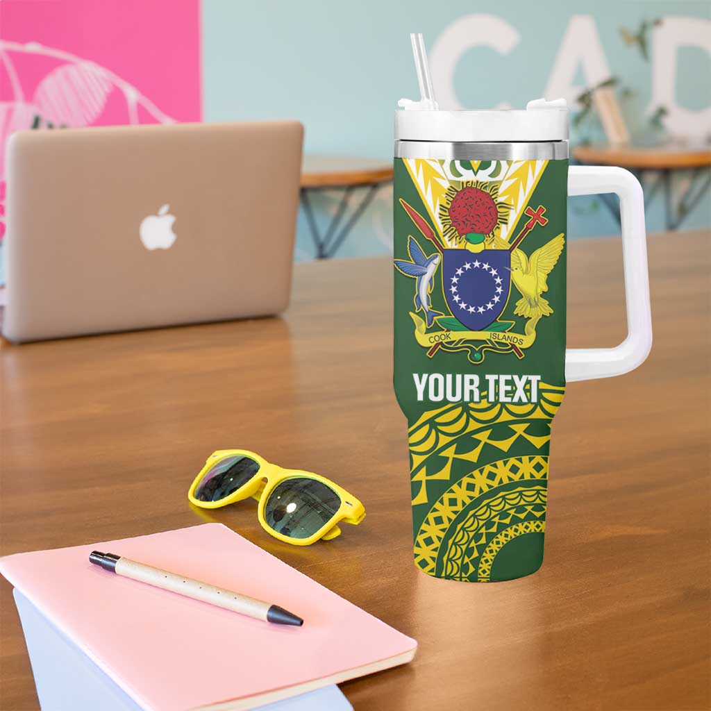 Custom Avaiki Cook Islands Rugby Tumbler With Handle Kuki Airani Tatau Green - Aussie Hoodie
