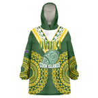 Custom Avaiki Cook Islands Rugby Wearable Blanket Hoodie Kuki Airani Tatau Green - Aussie Hoodie