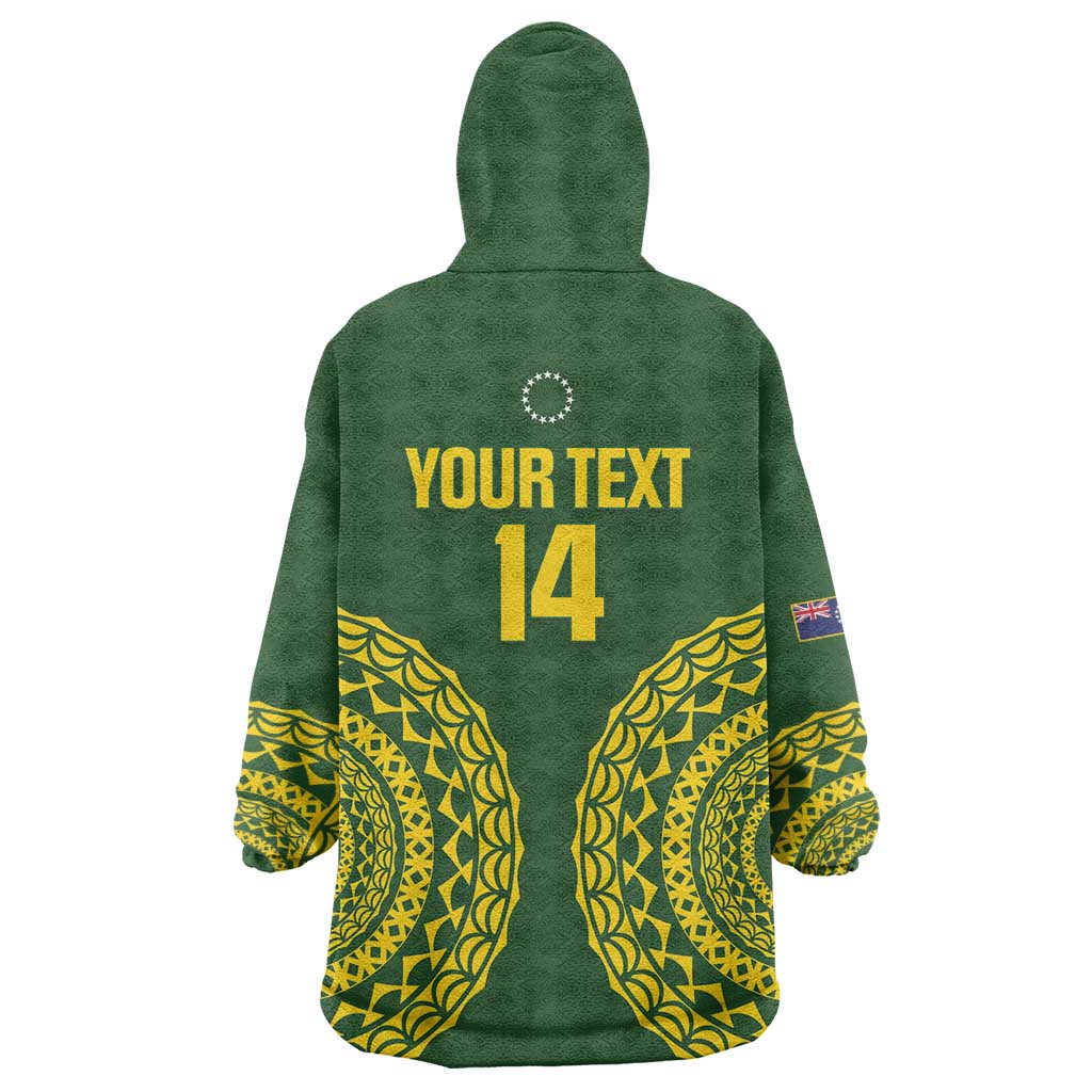 Custom Avaiki Cook Islands Rugby Wearable Blanket Hoodie Kuki Airani Tatau Green - Aussie Hoodie