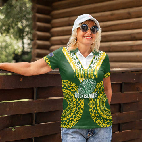 Custom Avaiki Cook Islands Rugby Women Polo Shirt Kuki Airani Tatau Green - Aussie Hoodie