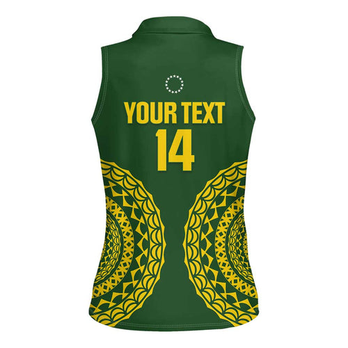 Custom Avaiki Cook Islands Rugby Women Sleeveless Polo Shirt Kuki Airani Tatau Green - Aussie Hoodie