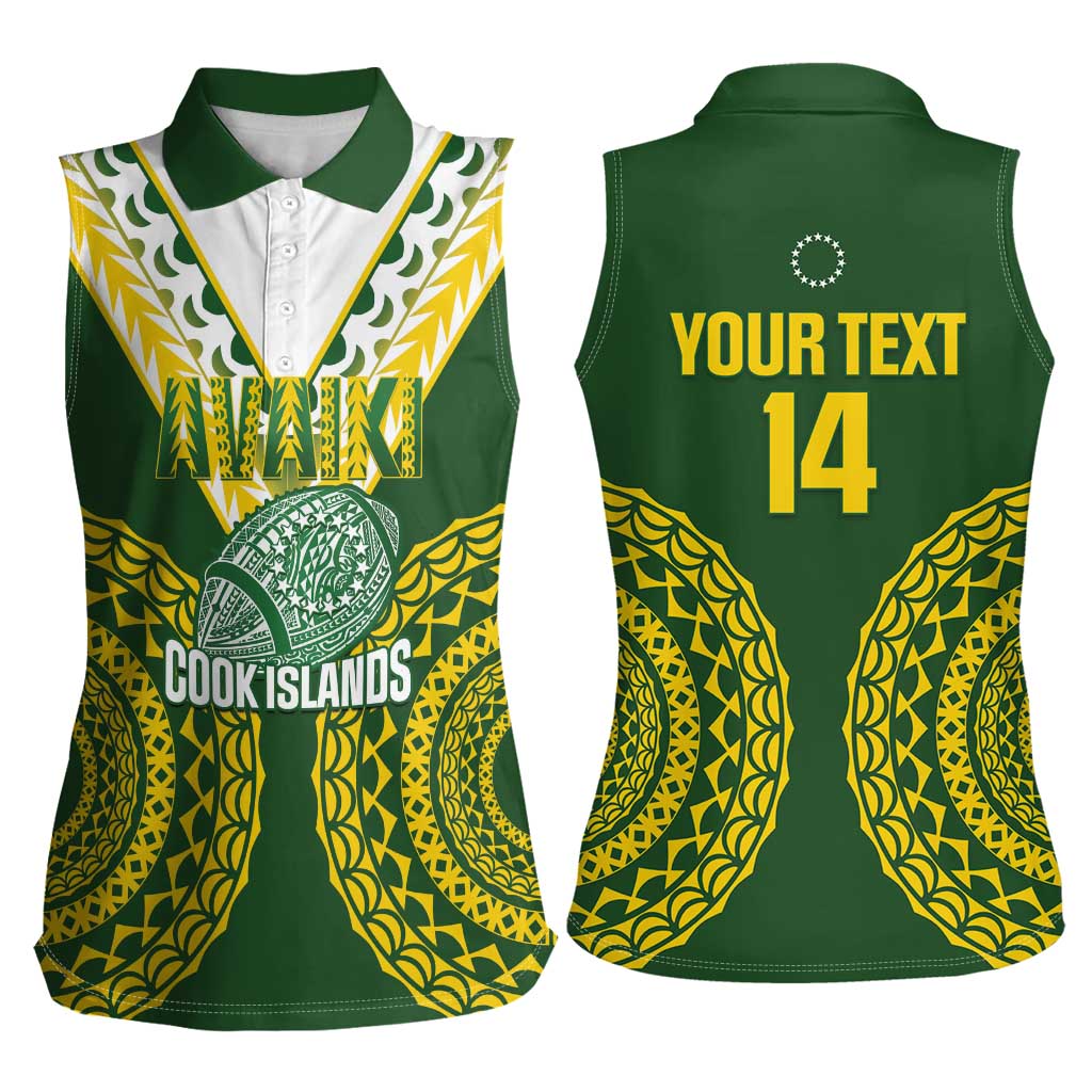 Custom Avaiki Cook Islands Rugby Women Sleeveless Polo Shirt Kuki Airani Tatau Green - Aussie Hoodie