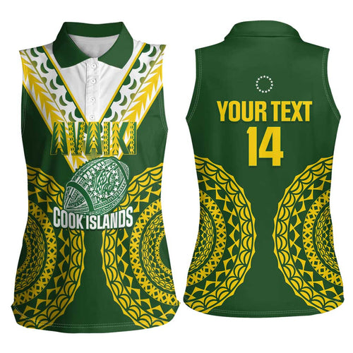 Custom Avaiki Cook Islands Rugby Women Sleeveless Polo Shirt Kuki Airani Tatau Green - Aussie Hoodie