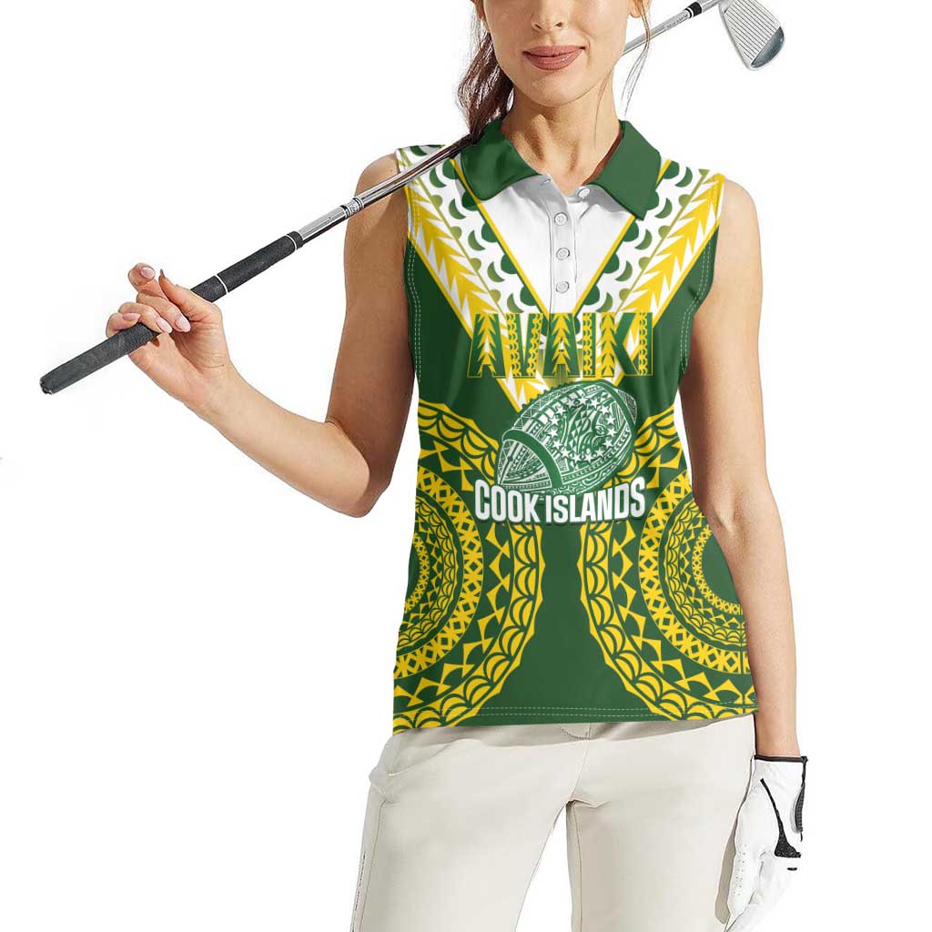 Custom Avaiki Cook Islands Rugby Women Sleeveless Polo Shirt Kuki Airani Tatau Green - Aussie Hoodie