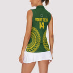 Custom Avaiki Cook Islands Rugby Women Sleeveless Polo Shirt Kuki Airani Tatau Green - Aussie Hoodie