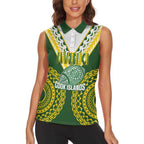 Custom Avaiki Cook Islands Rugby Women Sleeveless Polo Shirt Kuki Airani Tatau Green - Aussie Hoodie
