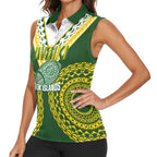 Custom Avaiki Cook Islands Rugby Women Sleeveless Polo Shirt Kuki Airani Tatau Green - Aussie Hoodie