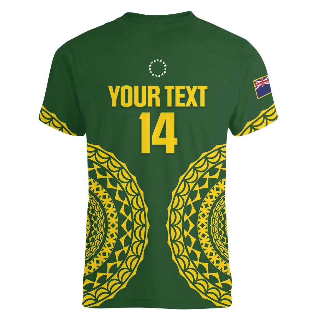 Custom Avaiki Cook Islands Rugby Women V-Neck T-Shirt Kuki Airani Tatau Green - Aussie Hoodie