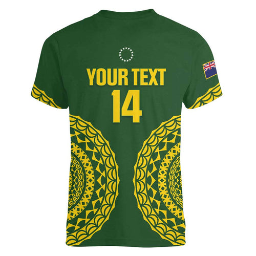 Custom Avaiki Cook Islands Rugby Women V-Neck T-Shirt Kuki Airani Tatau Green - Aussie Hoodie