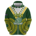 Custom Avaiki Cook Islands Rugby Zip Hoodie Kuki Airani Tatau Green - Aussie Hoodie