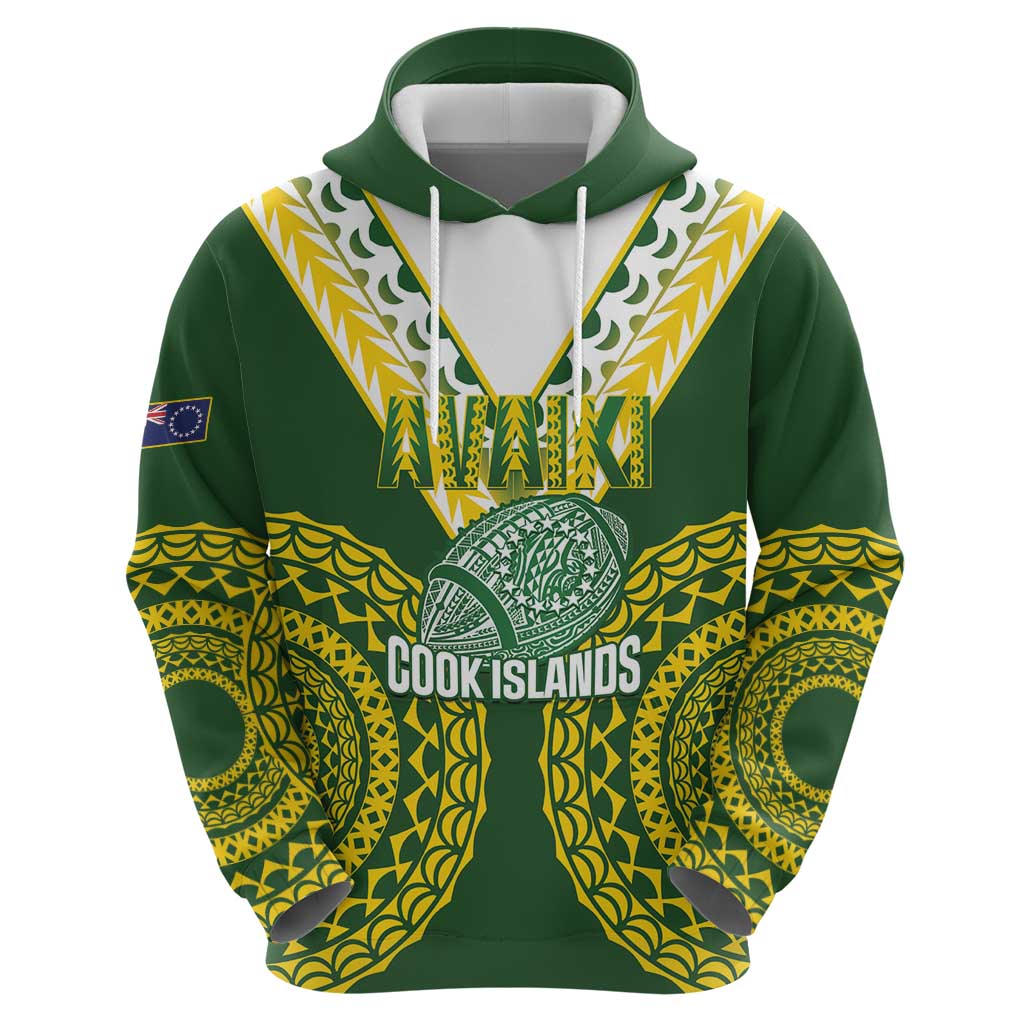 Custom Avaiki Cook Islands Rugby Zip Hoodie Kuki Airani Tatau Green - Aussie Hoodie