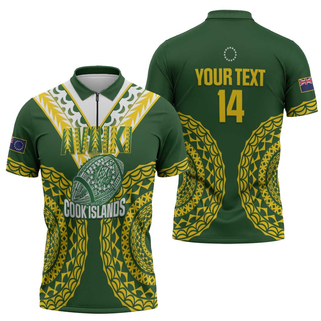 Custom Avaiki Cook Islands Rugby Zipper Polo Shirt Kuki Airani Tatau Green - Aussie Hoodie