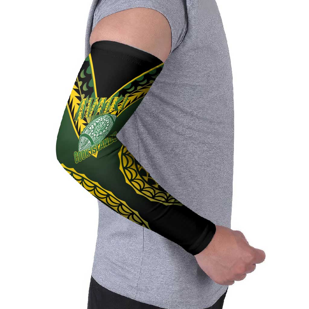 Custom Avaiki Cook Islands Rugby Arm Sleeves Kuki Airani Tatau Black - Aussie Hoodie
